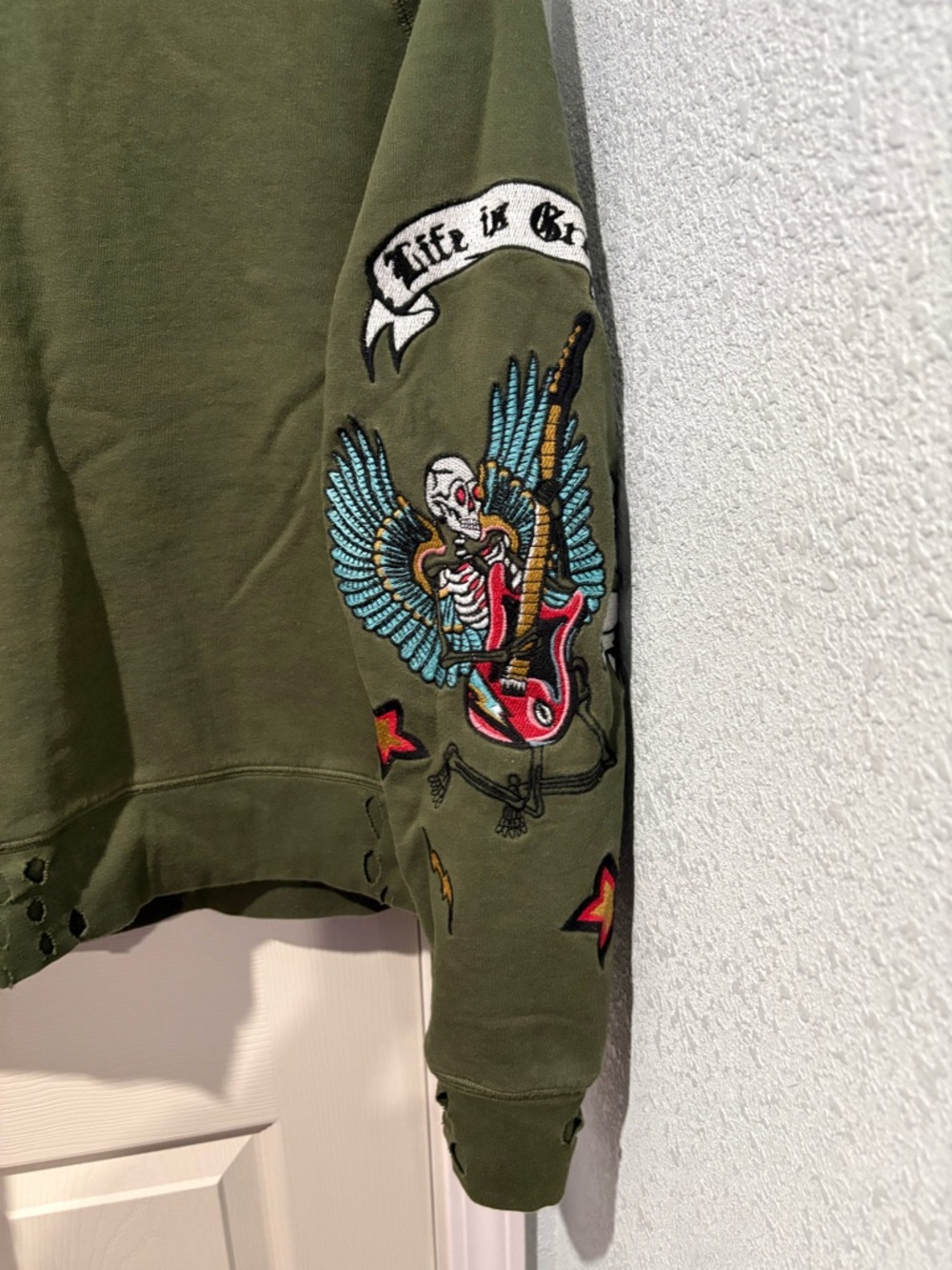 Zadig & Voltaire Olive Green Embroidered Skeleton Wing Sweatshirt - Picture 2 of 7